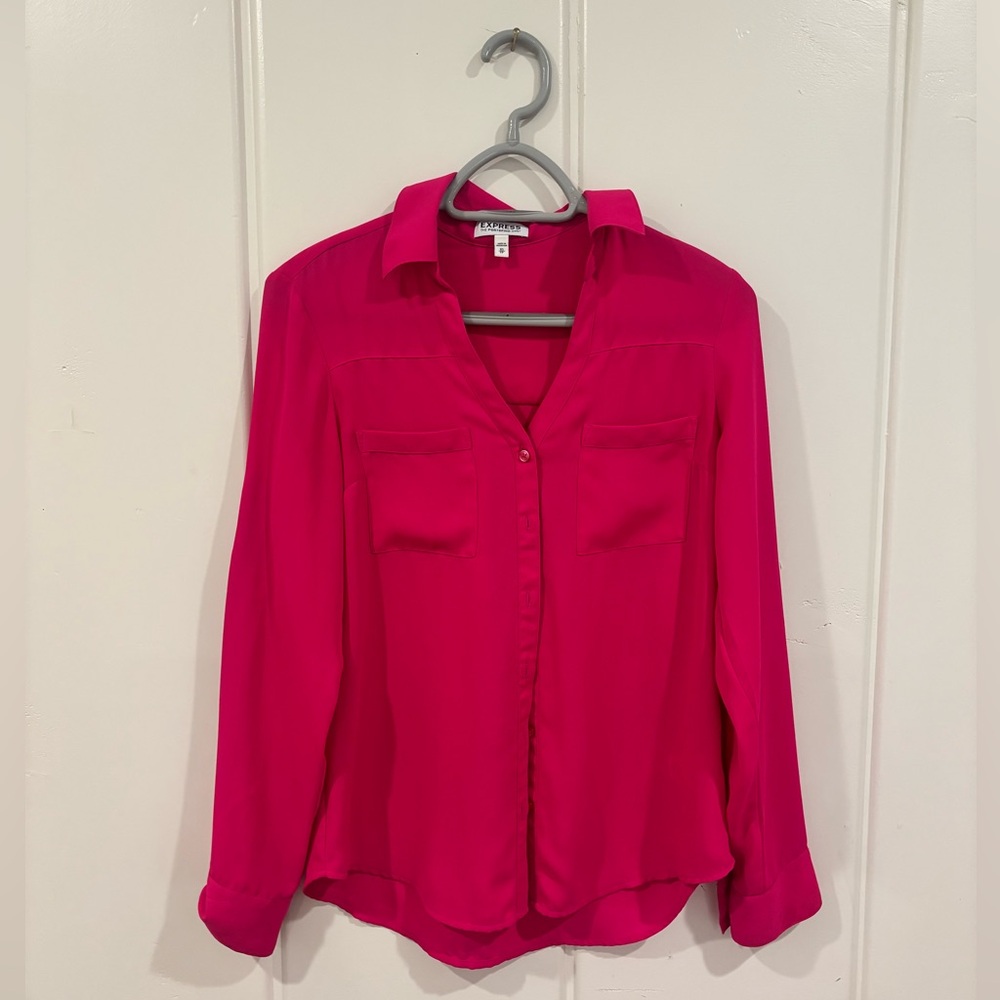 Express Pink 3/4 Sleeve Notched Collar Blouse